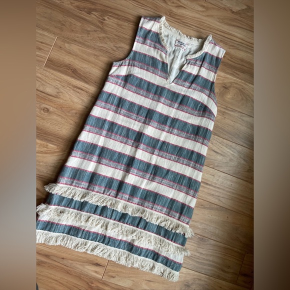 Anthropologie Holding Horses Stripe Fringe Shift Dress Sleeveless Lined Sz 4 - Picture 3 of 4